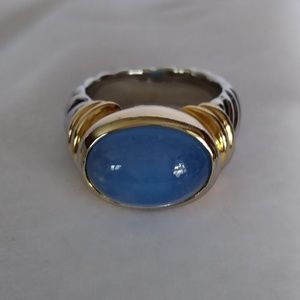 Silver and Gold Ring with Opaque Blue Stone